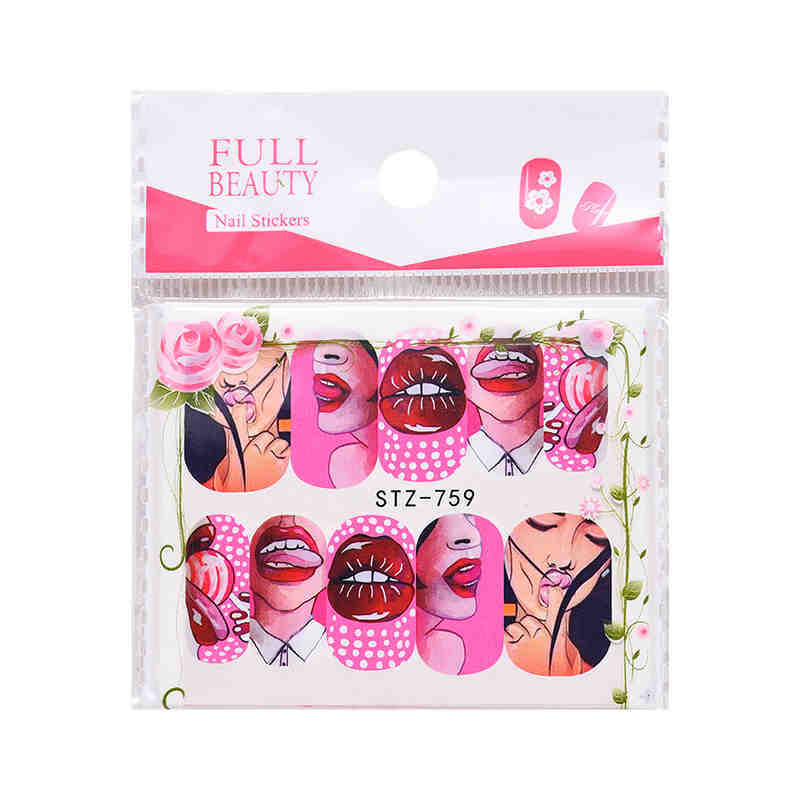 Full Beauty Nail Art Water Transfer Sticker Set Cool 9 Styles American Art Flower Sexy Lips