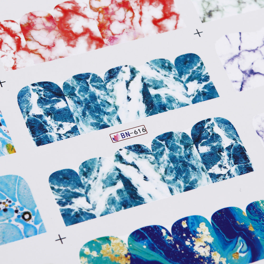 12 French Art Marbling Nail Enhancement Watermark Stickers Watercolor Black And White Texture Nail Stickers