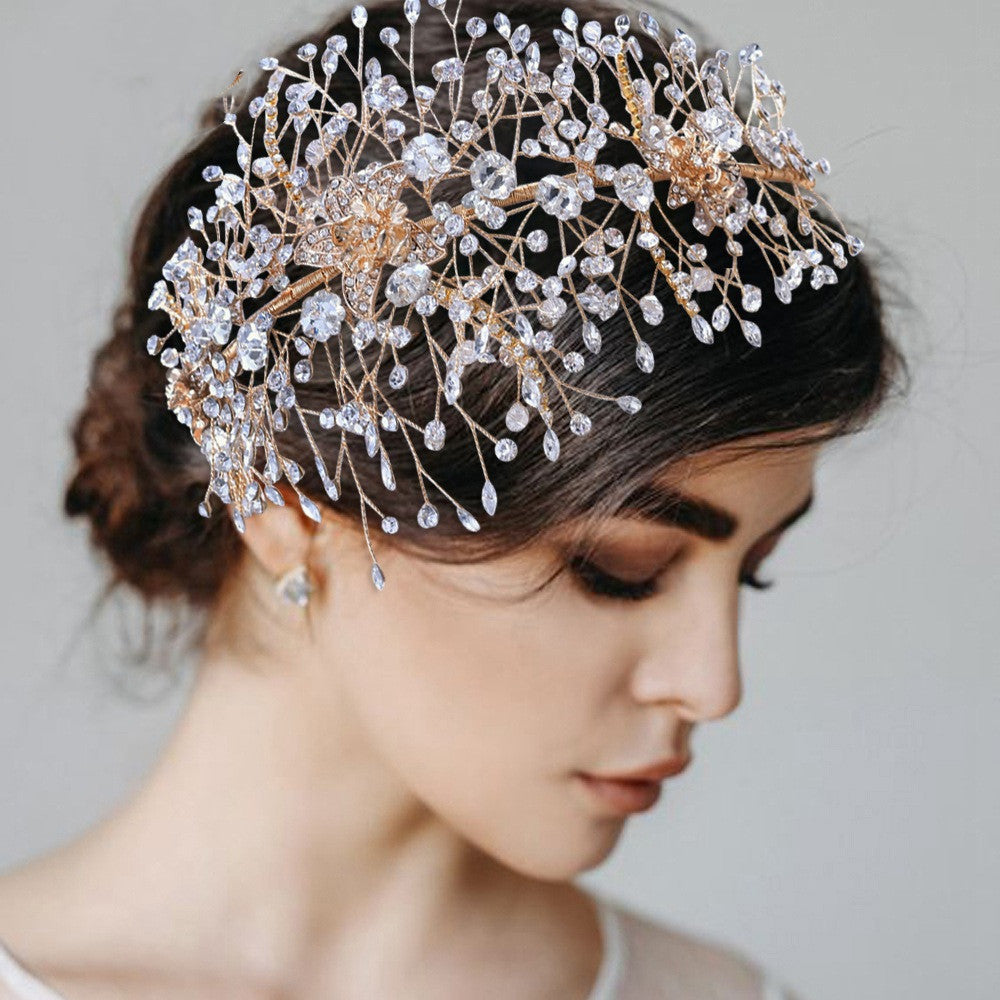 Golden Queen, Bridal Headdress, Exquisite Alloy Flower And Diamond Bridal Hair Accessories