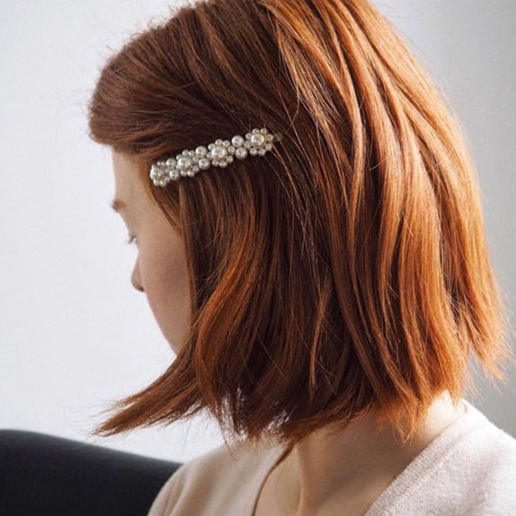 Pearl flower hairpin retro word clip bangs clip