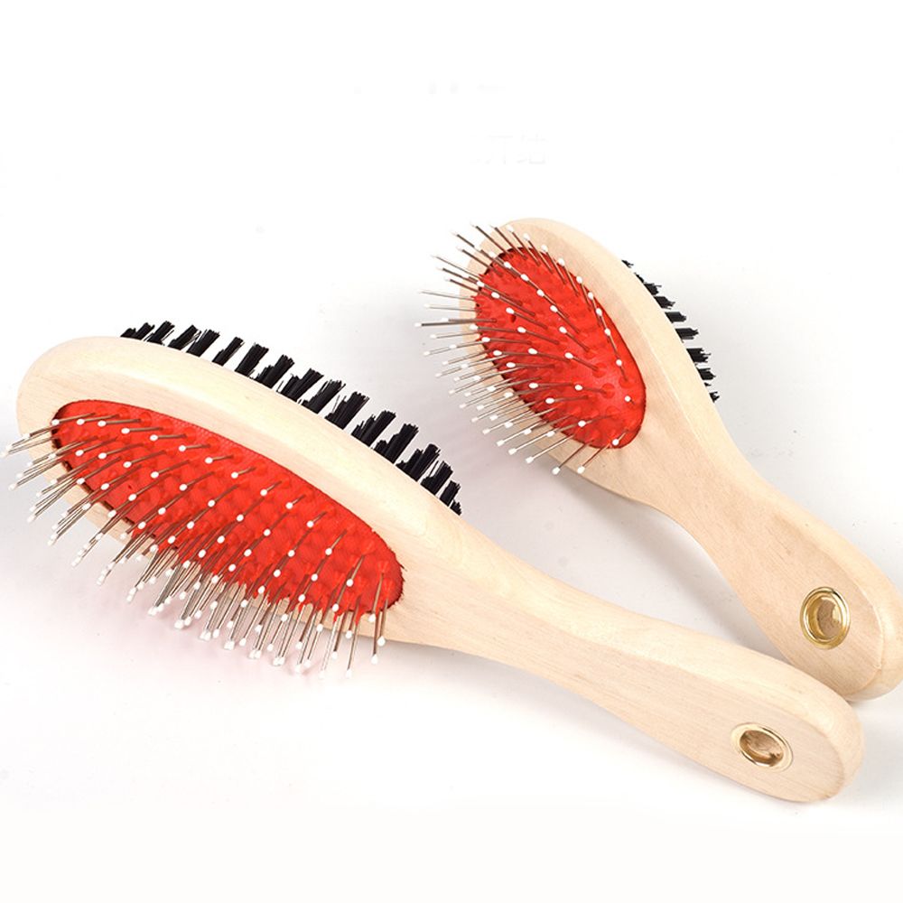 Adorable Dog Hair Grooming Dual-Use Comb With Wooden Handle
