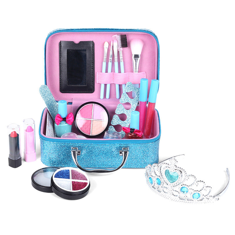Cross-Border Children'S Cosmetics Toy Princess Girl Play House Makeup Eye Shadow Nail Polish Crown Makeup Box Set
