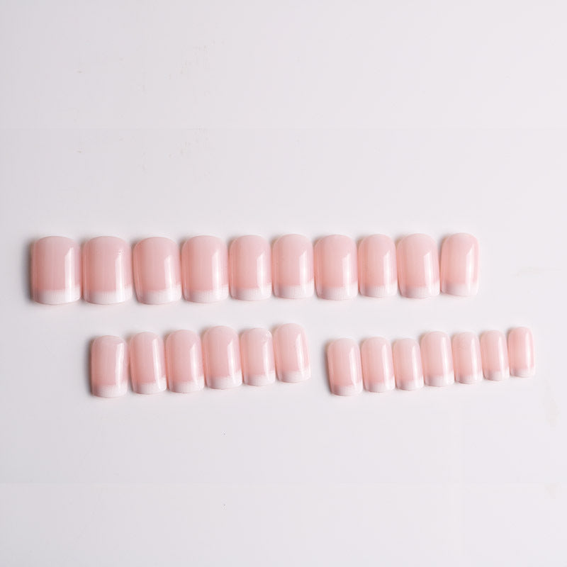 Wearing Nail Powder Skin Color French Manicure Classic Short French Fake Nail Patch Naked Powder Simple 24 Pieces Box