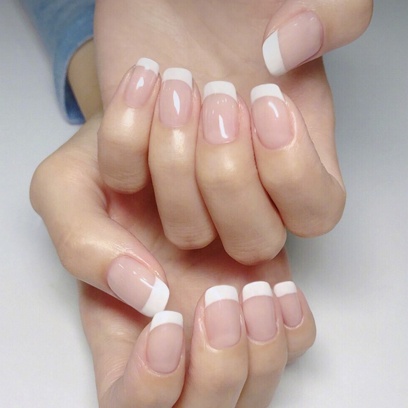 Wearing Nail Powder Skin Color French Manicure Classic Short French Fake Nail Patch Naked Powder Simple 24 Pieces Box