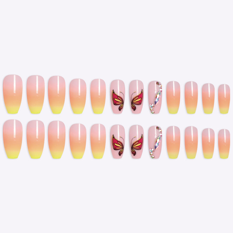 Snail Simple Yellow Gradient Fake Nails Yellow Ballet Shoes Shape Manicure Nail Nail Piece Box
