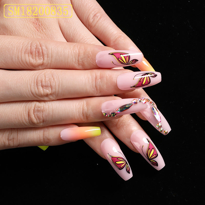 Snail Simple Yellow Gradient Fake Nails Yellow Ballet Shoes Shape Manicure Nail Nail Piece Box