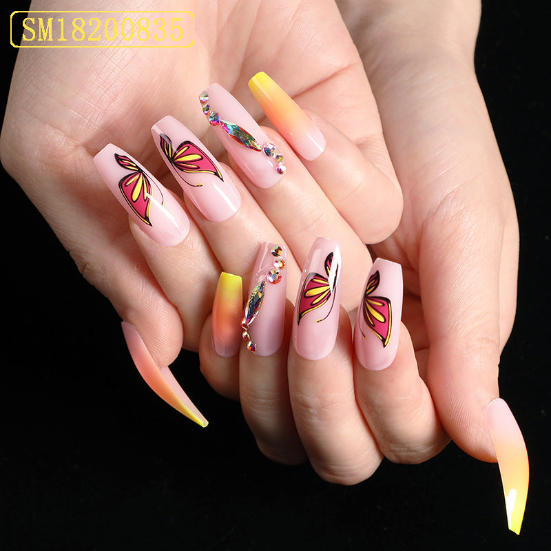 Snail Simple Yellow Gradient Fake Nails Yellow Ballet Shoes Shape Manicure Nail Nail Piece Box