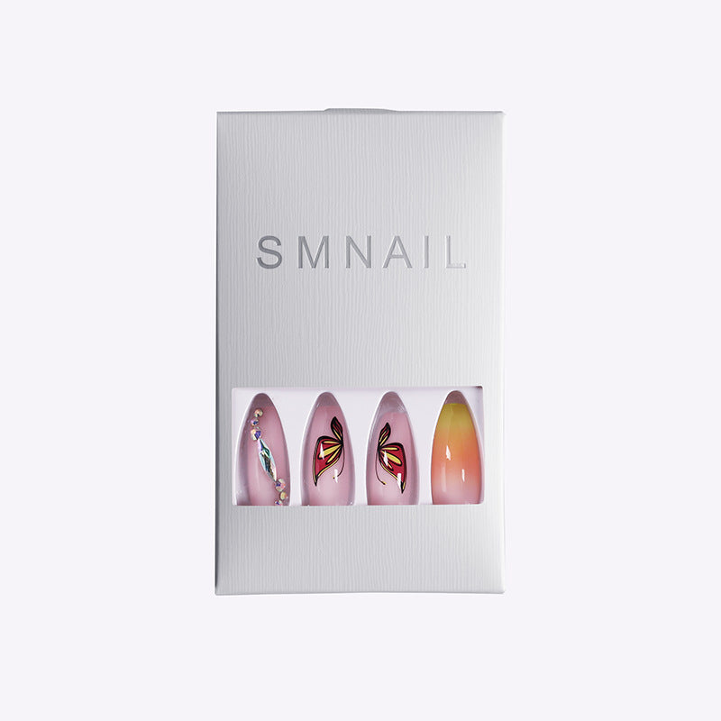 Snail Simple Yellow Gradient Fake Nails Yellow Ballet Shoes Shape Manicure Nail Nail Piece Box