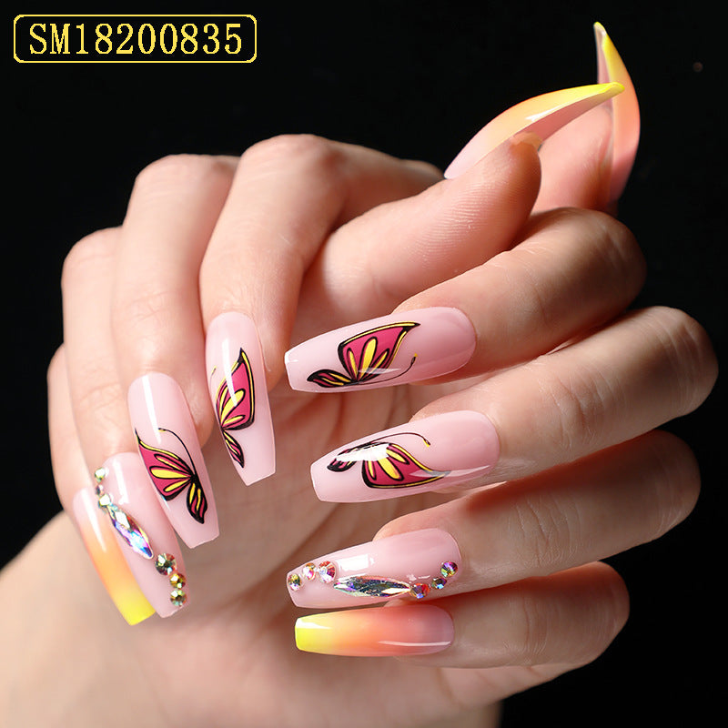 Snail Simple Yellow Gradient Fake Nails Yellow Ballet Shoes Shape Manicure Nail Nail Piece Box