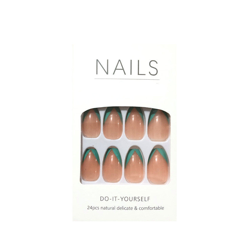 Nude Oblique French Lake Blue and Green Wearing Nail Finished Nail Patch Nail Patch