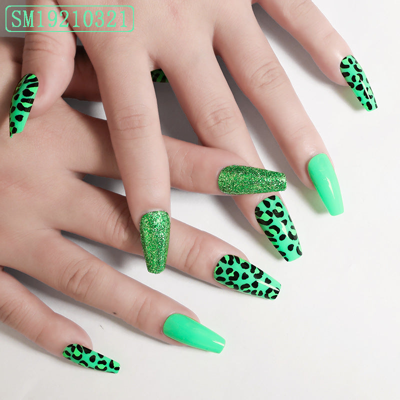 Snail Boxed Nail Art New Finished Nail Piece French Leopard Print Ballet Fake Nail Patch Nail Removable Wearable