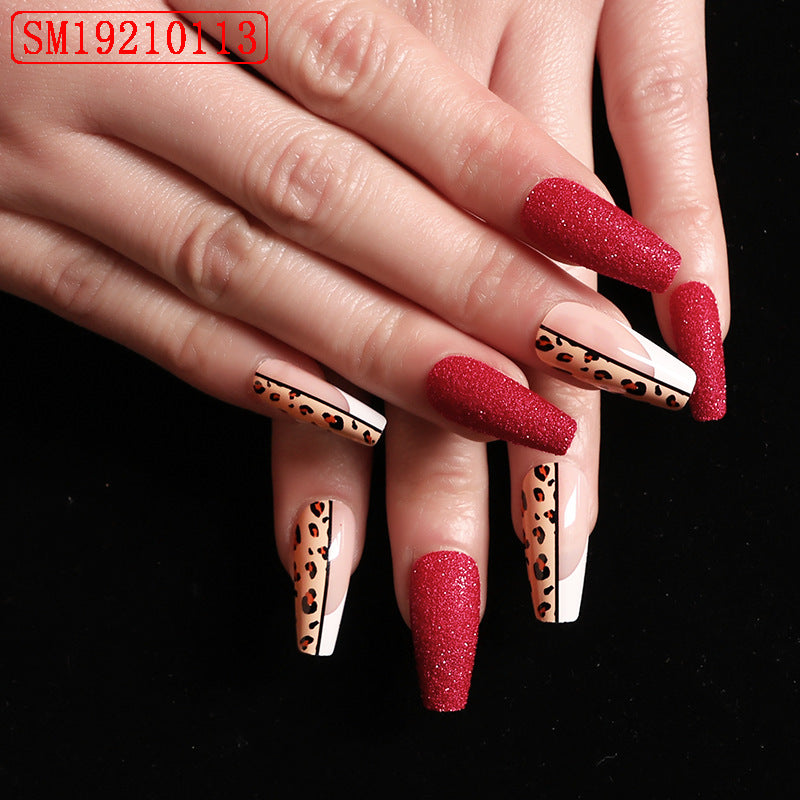 Snail Boxed Nail Art New Finished Nail Piece French Leopard Print Ballet Fake Nail Patch Nail Removable Wearable