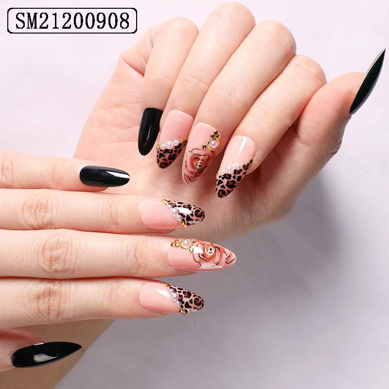 Snail Boxed Nail Art New Finished Nail Piece French Leopard Print Ballet Fake Nail Patch Nail Removable Wearable