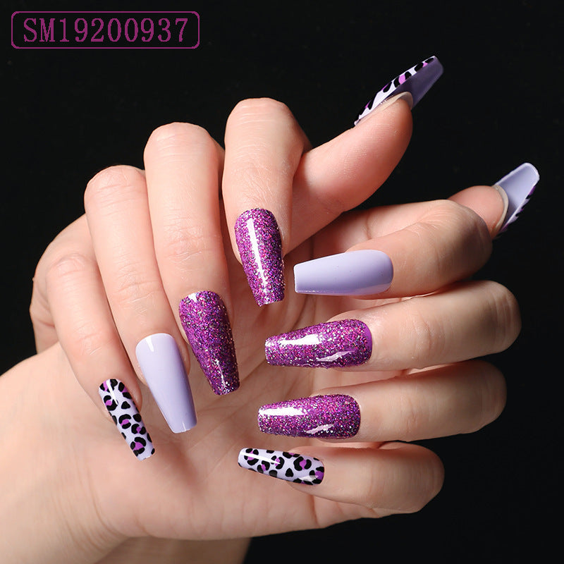 Snail Boxed Nail Art New Finished Nail Piece French Leopard Print Ballet Fake Nail Patch Nail Removable Wearable