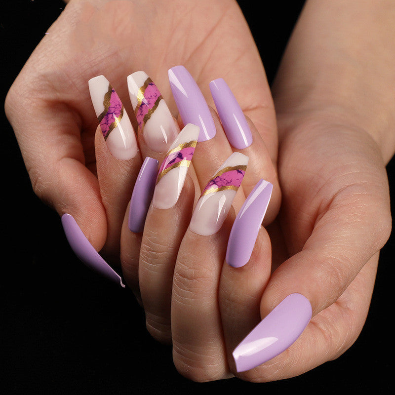 Snail Long Wearing Nail Dark Blue Nail Patch, Trapezoidal False Nails