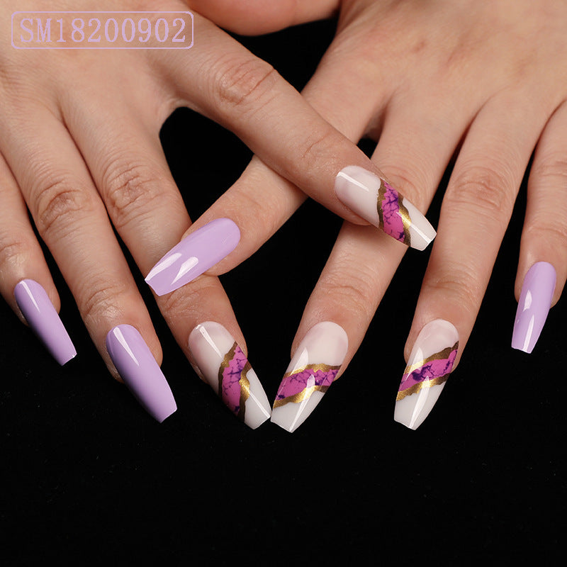 Snail Long Wearing Nail Dark Blue Nail Patch, Trapezoidal False Nails