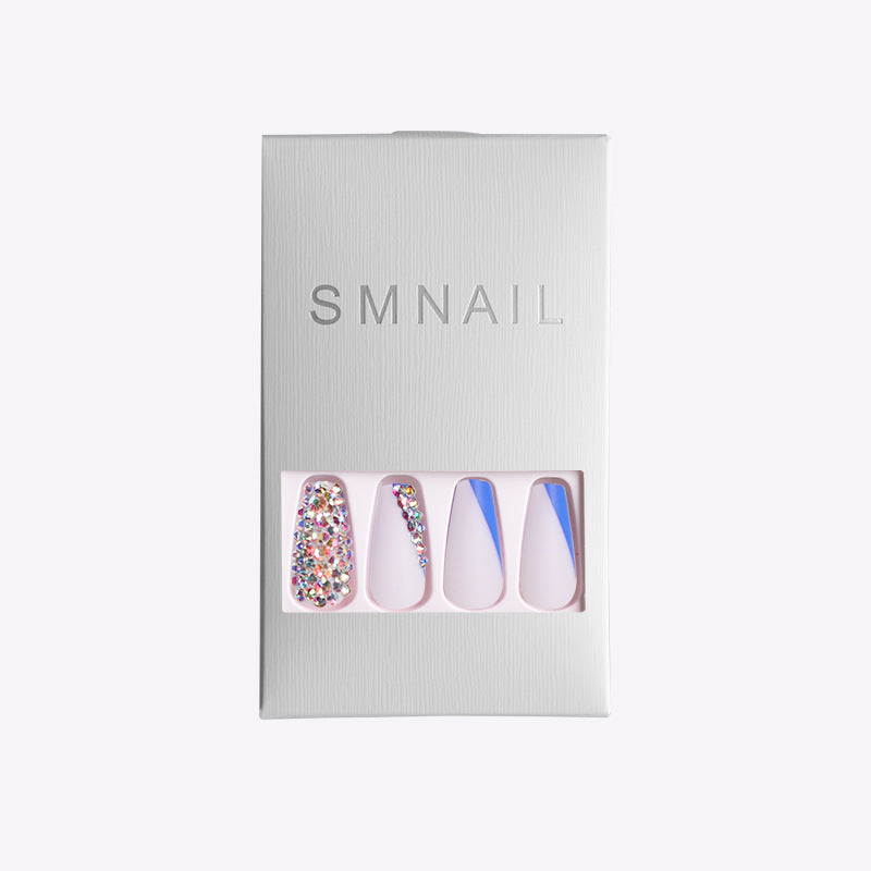 Snail Wearing Nail Pieces Ballet Blue French Manicure Wearing Nail Color Diamonds