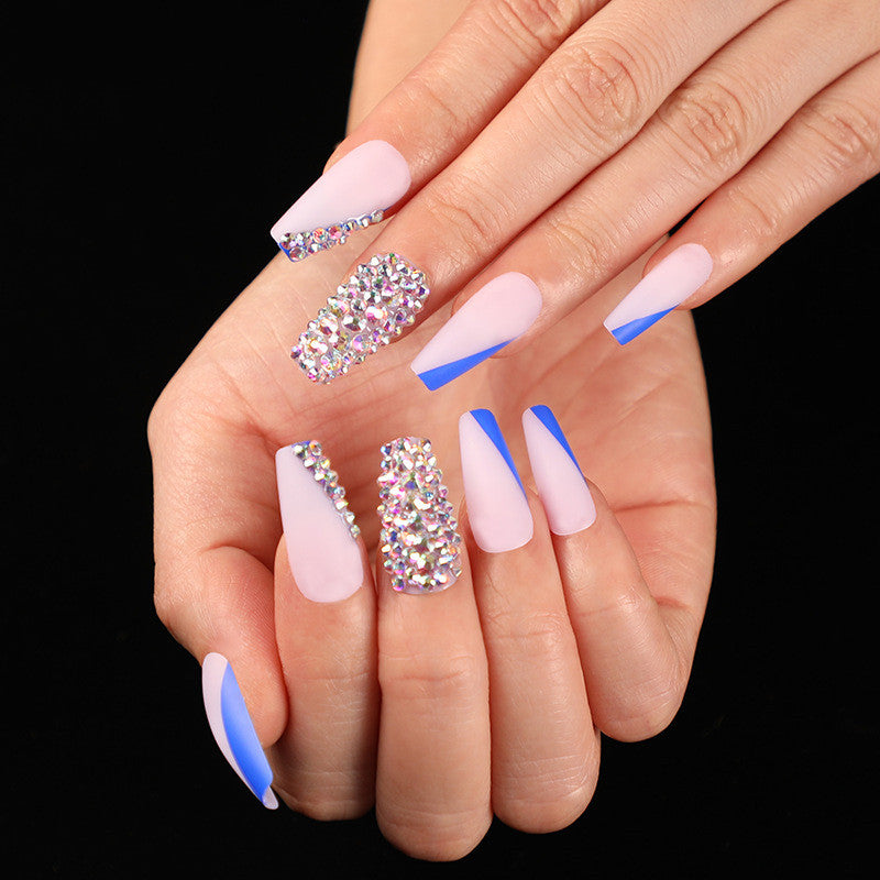 Snail Wearing Nail Pieces Ballet Blue French Manicure Wearing Nail Color Diamonds