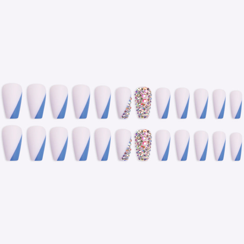 Snail Wearing Nail Pieces Ballet Blue French Manicure Wearing Nail Color Diamonds