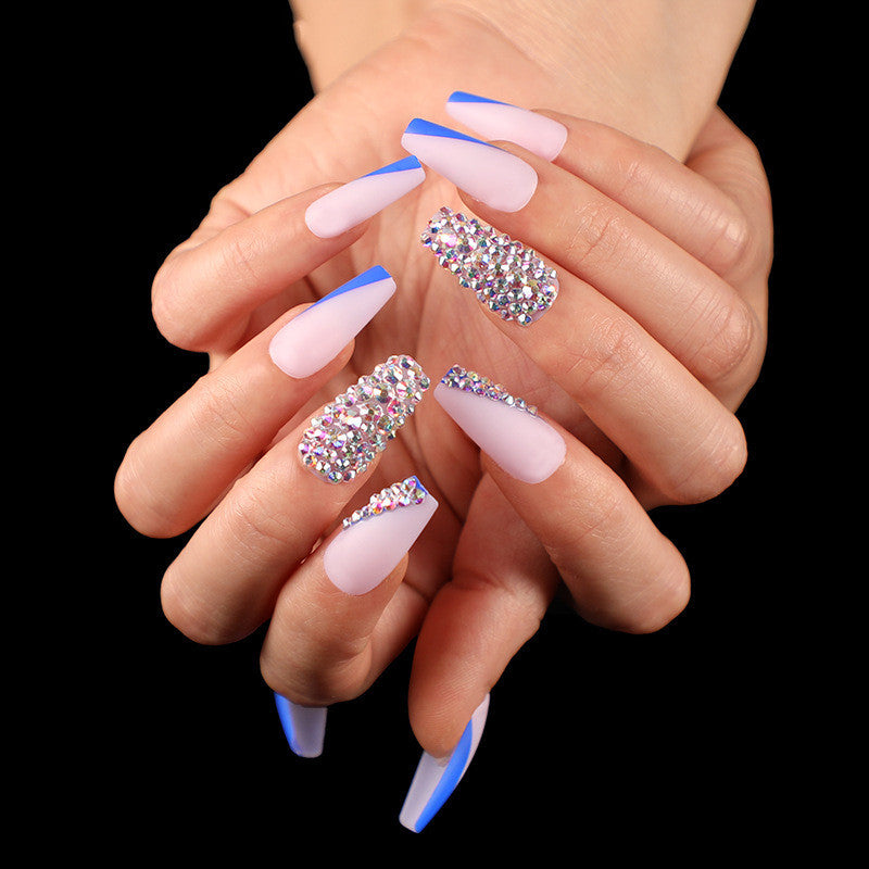 Snail Wearing Nail Pieces Ballet Blue French Manicure Wearing Nail Color Diamonds