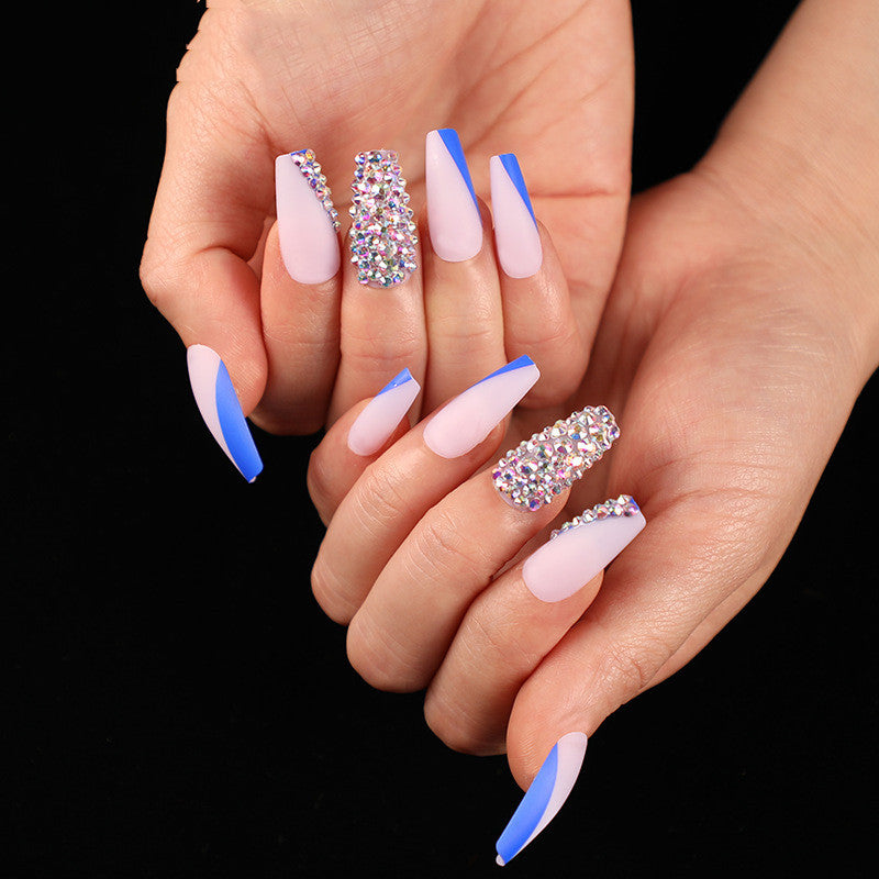 Snail Wearing Nail Pieces Ballet Blue French Manicure Wearing Nail Color Diamonds