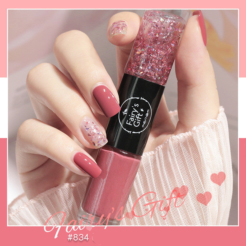 Fairy's Gifts Nail Polish Set Two-Color With Quick-Drying Sequined Nail Polish Free Baking Non-Peelable Transparent Nail Polish