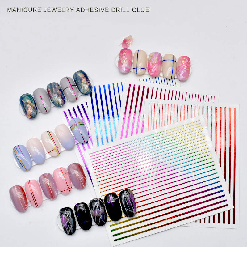 Joyful Rainbow Strip Hyuna Same Nail Stickers Nail Stickers Fried Egg Strawberry Flower Nail Decals