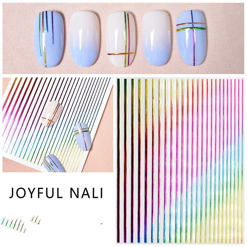 Joyful Rainbow Strip Hyuna Same Nail Stickers Nail Stickers Fried Egg Strawberry Flower Nail Decals