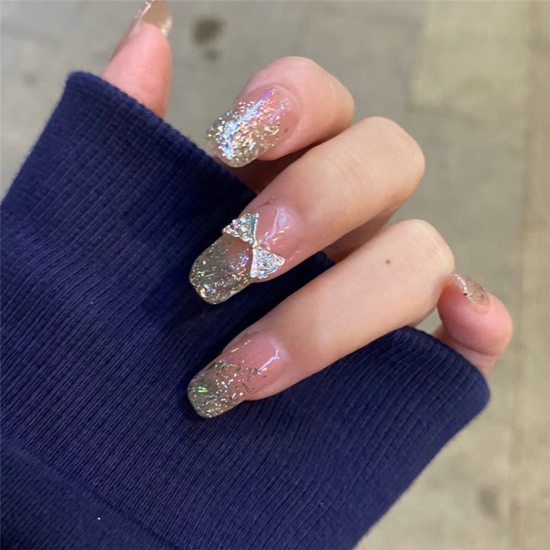 Bowknot White Diamond Wearing Nail Finished Nail Patch