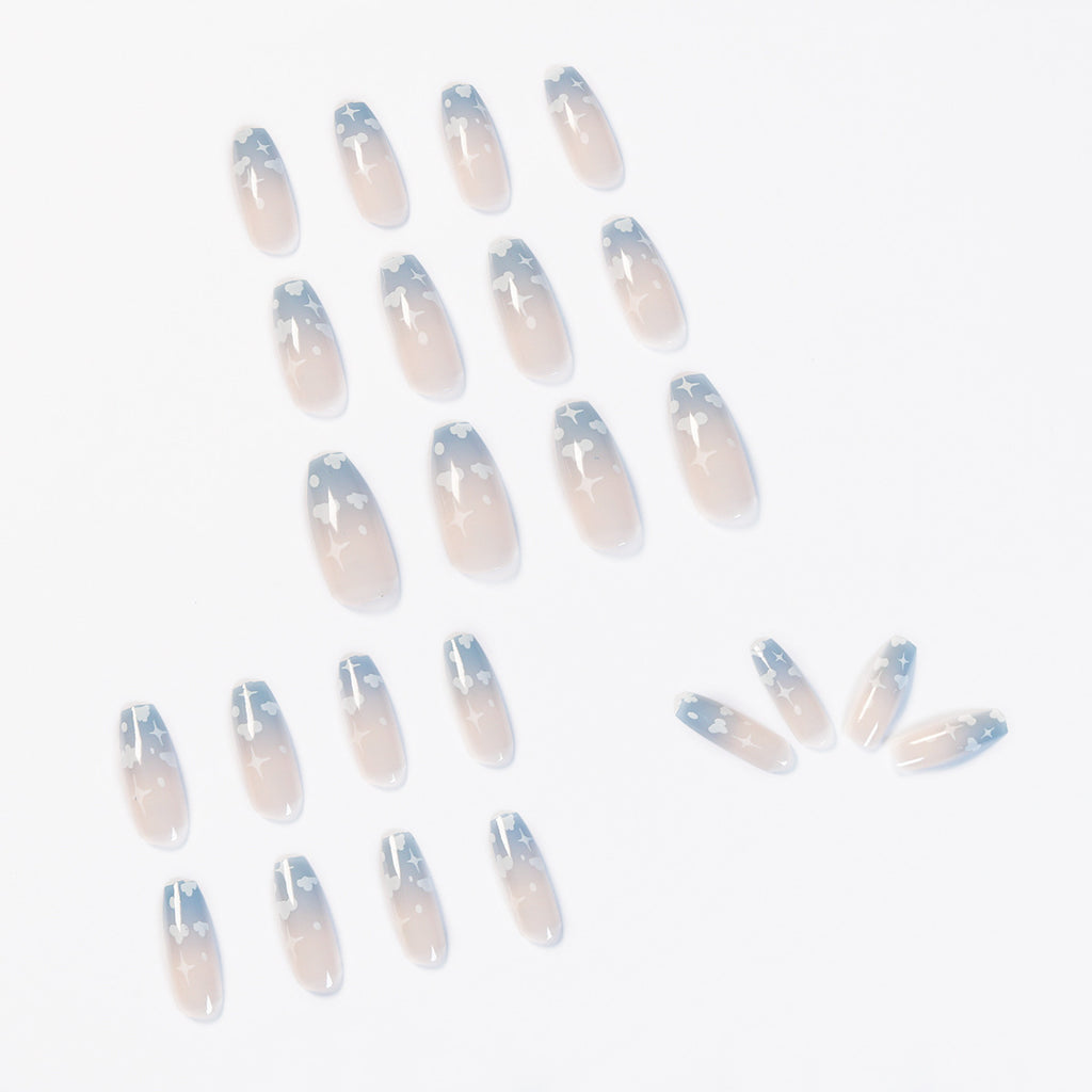 Gray Blue Cotton Cloud Wearing Nail Finished Soft Nail Fake Nail  Patch  Removable