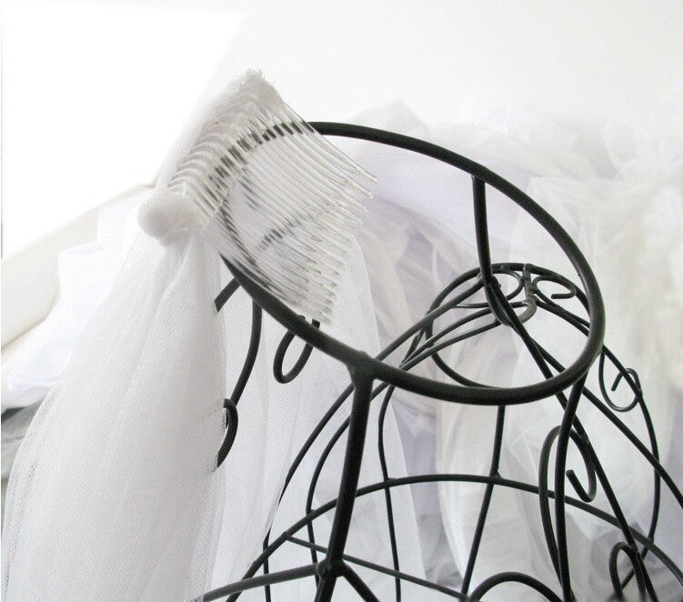 Waltz  Cut Edge White Long Bridal Veils One Layer Wedding Veilsx with Comb Vintage Bridal Wedding