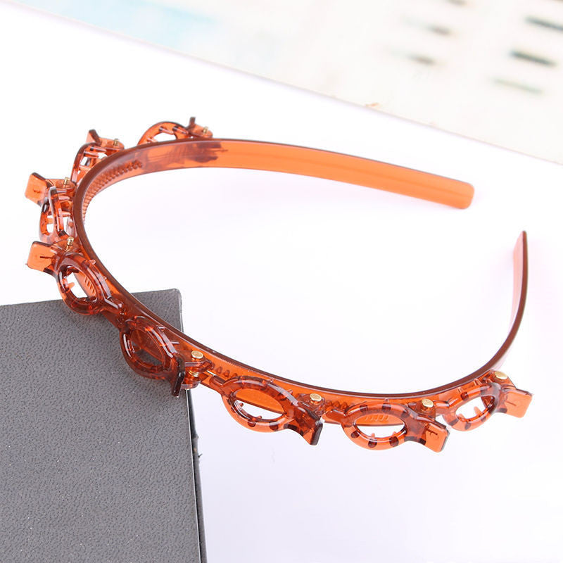 Lazy Braided Hair Snap Button Broken Hairpin Pearl Rhinestone Headband