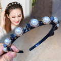 Lazy Braided Hair Snap Button Broken Hairpin Pearl Rhinestone Headband