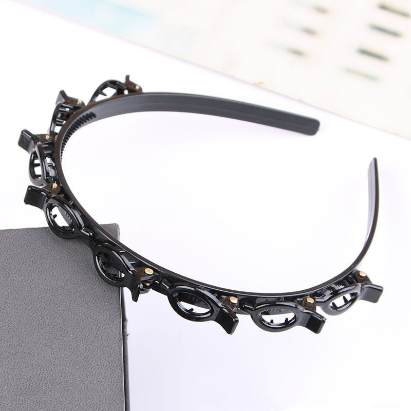 Lazy Braided Hair Snap Button Broken Hairpin Pearl Rhinestone Headband