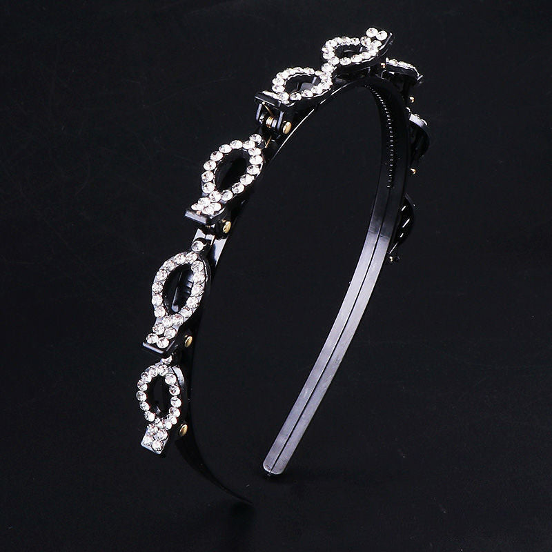 Lazy Braided Hair Snap Button Broken Hairpin Pearl Rhinestone Headband