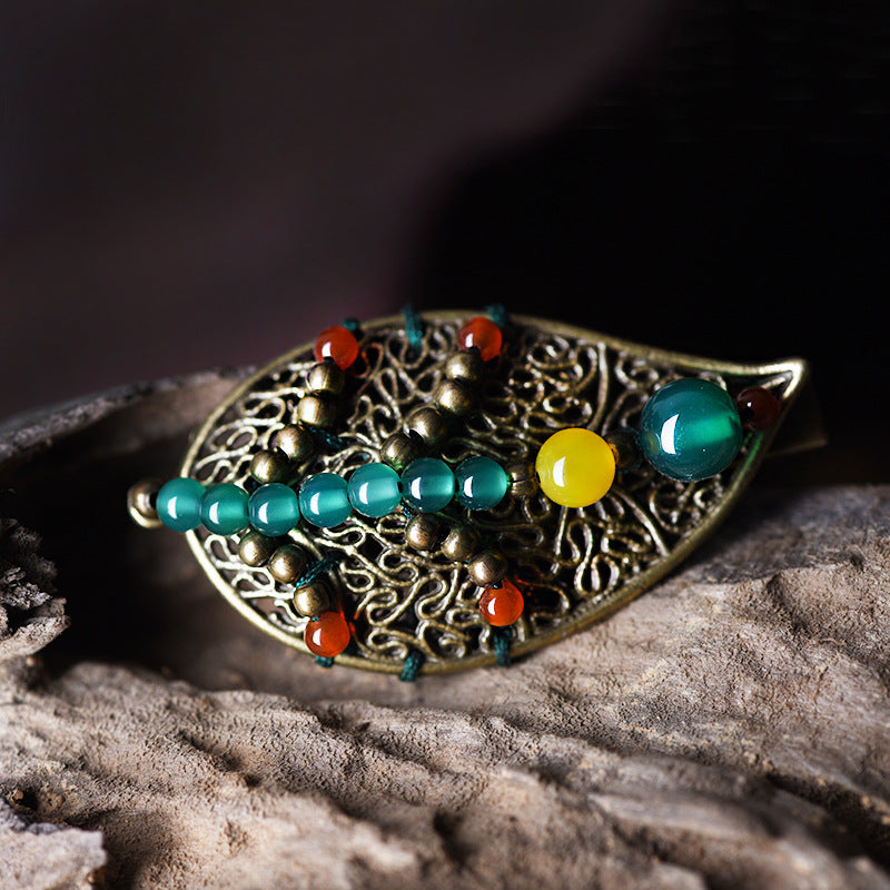 Woven Featured Silk Scarf Buckle Leaf Female Hairpin