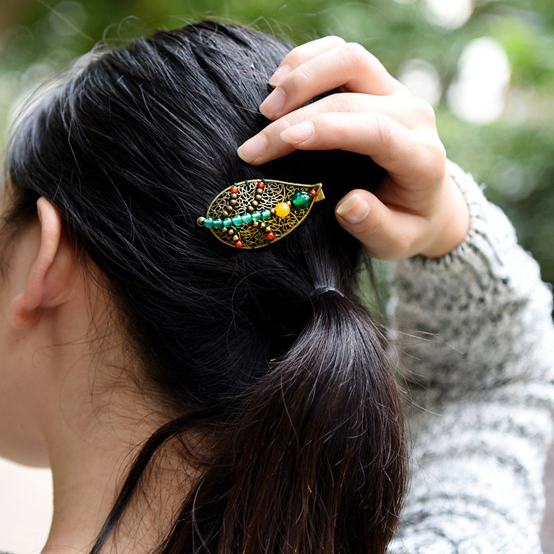Woven Featured Silk Scarf Buckle Leaf Female Hairpin
