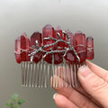 Natural Crystal Rainbow Red Sky Blue Bridal Silver Thread 20 Teeth Hair Comb