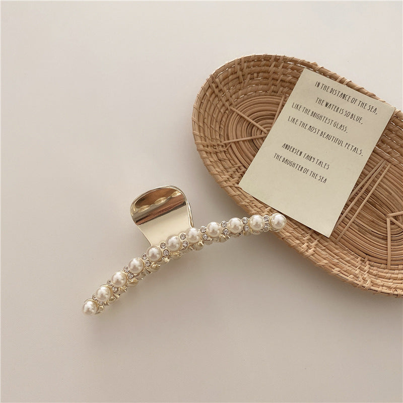 Pearl Hairpin On The Back Of The Head Elegant Temperament Metal Bath Plate Hairpin