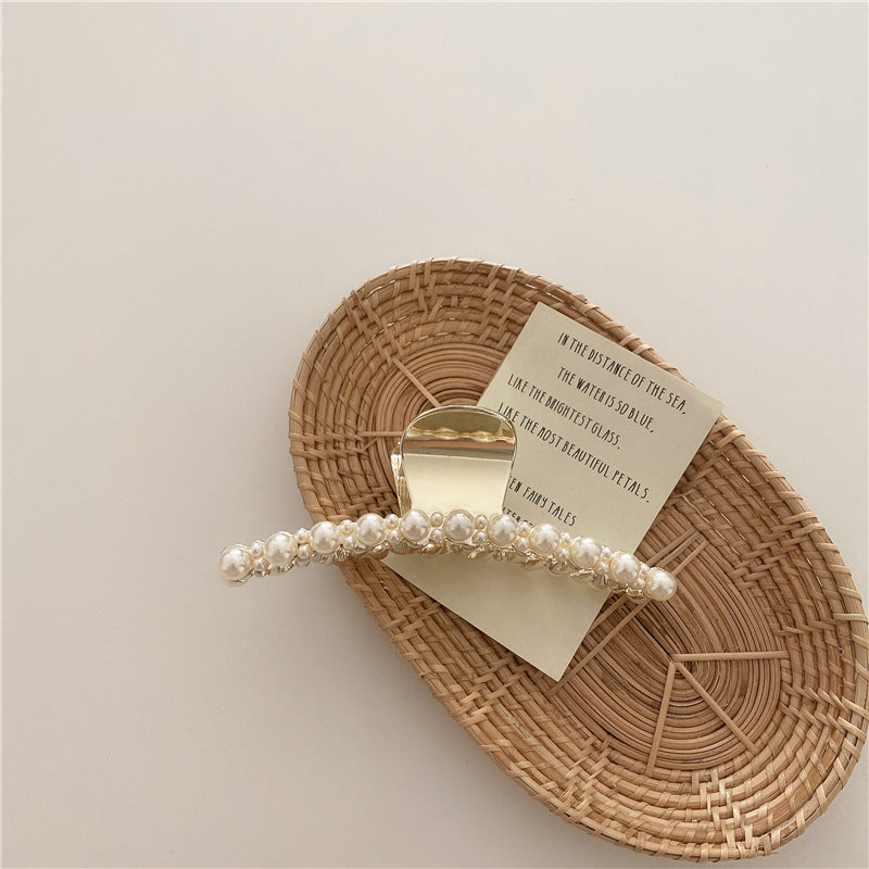 Pearl Hairpin On The Back Of The Head Elegant Temperament Metal Bath Plate Hairpin