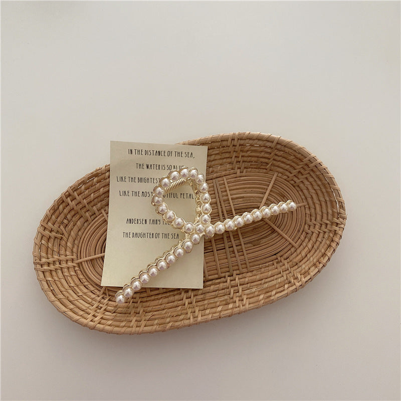 Pearl Hairpin On The Back Of The Head Elegant Temperament Metal Bath Plate Hairpin