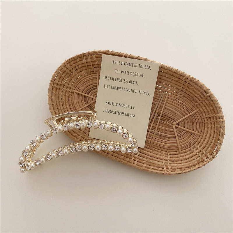 Pearl Hairpin On The Back Of The Head Elegant Temperament Metal Bath Plate Hairpin