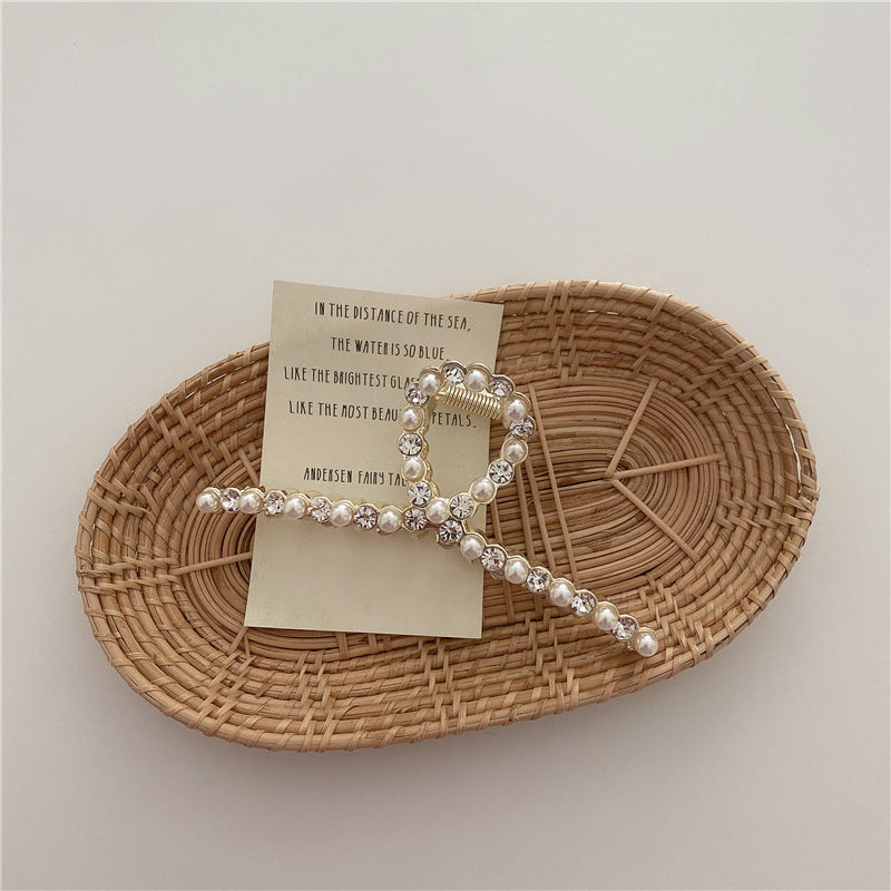 Pearl Hairpin On The Back Of The Head Elegant Temperament Metal Bath Plate Hairpin