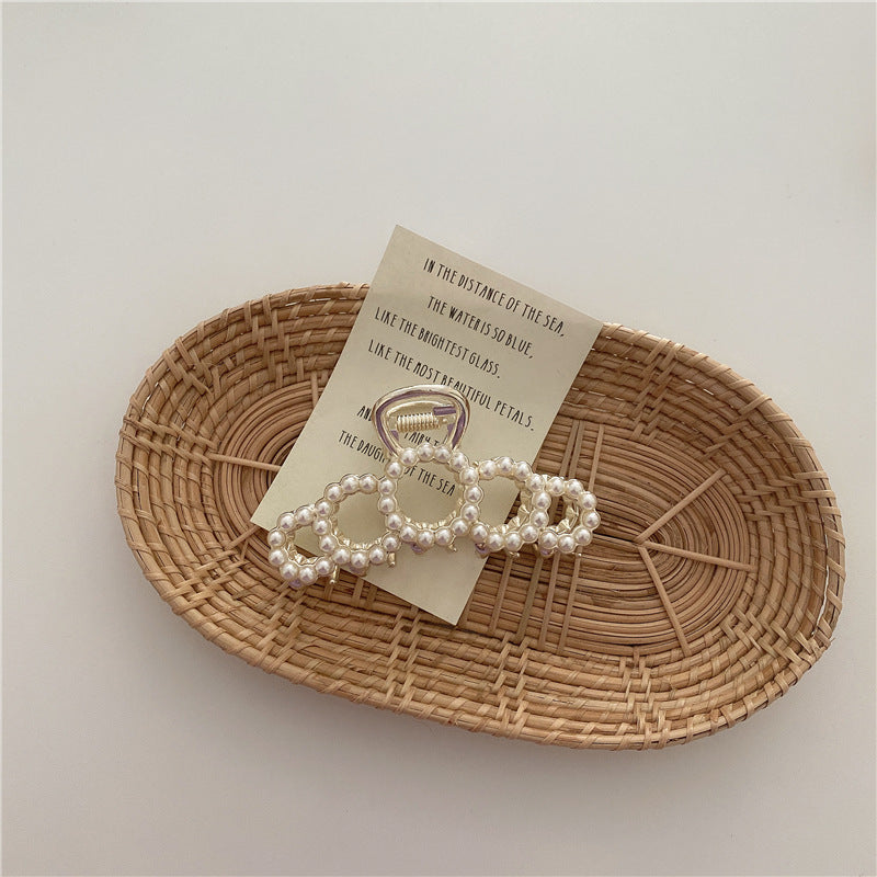 Pearl Hairpin On The Back Of The Head Elegant Temperament Metal Bath Plate Hairpin