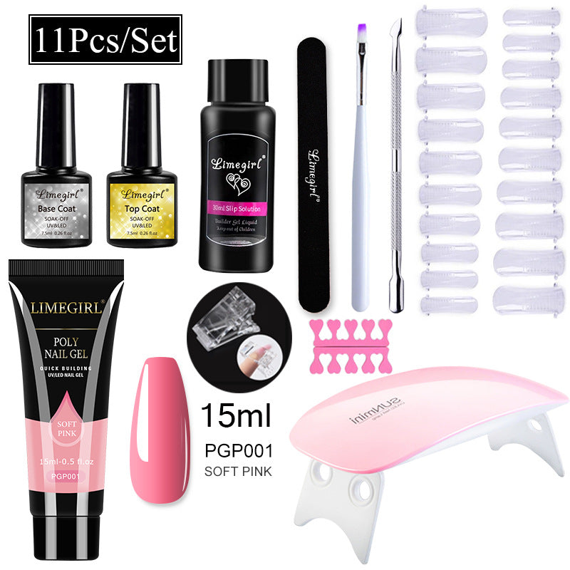 Limegirl Nail Art Set Tool Extension Gel Nail Art UV Lamp Crystal Extension Gel Set Beginner Complete