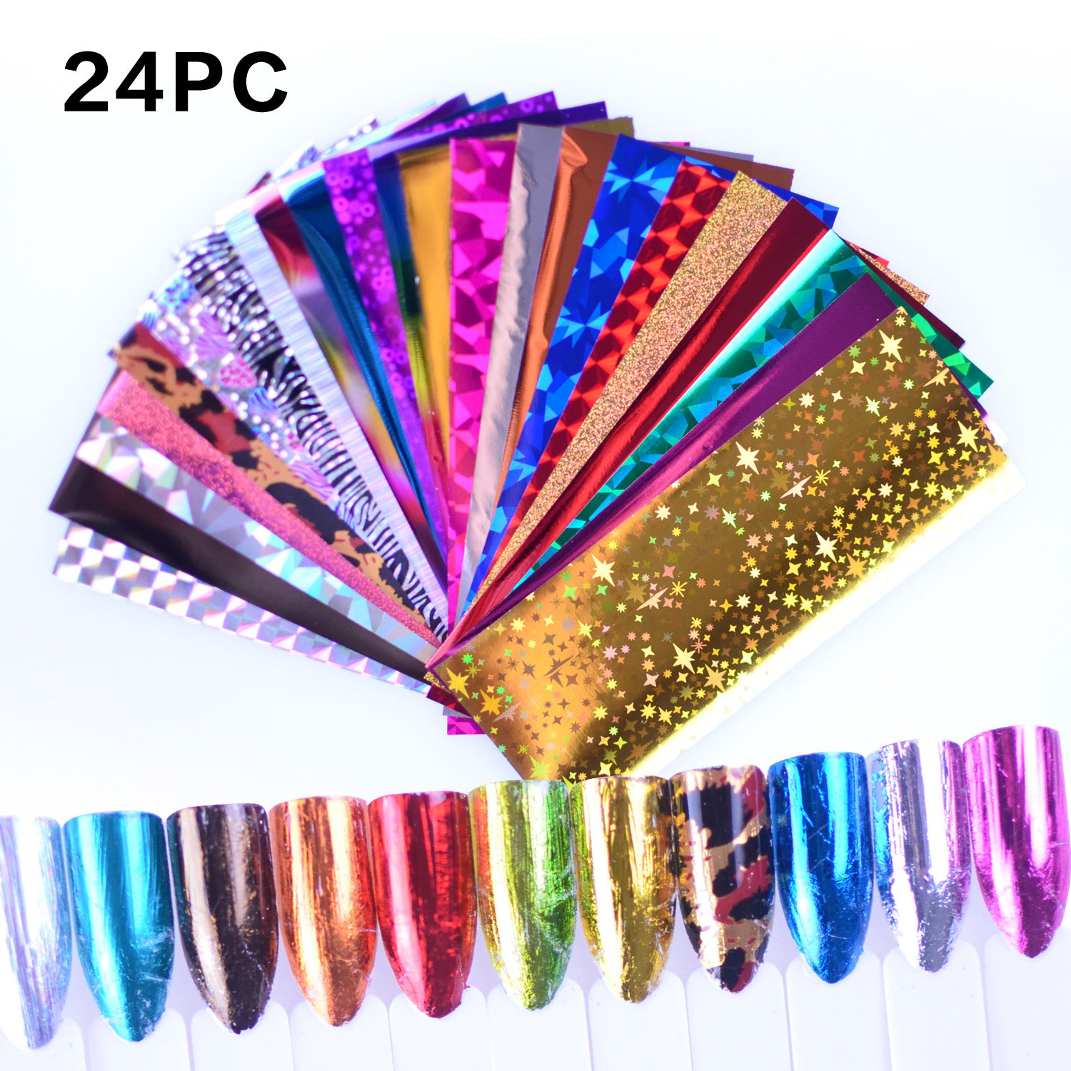 24 Sheets Nail Art Foils Laser Shinning Mixed Beauty Transfer Tips Sticker Craft DIY Universe Decorations