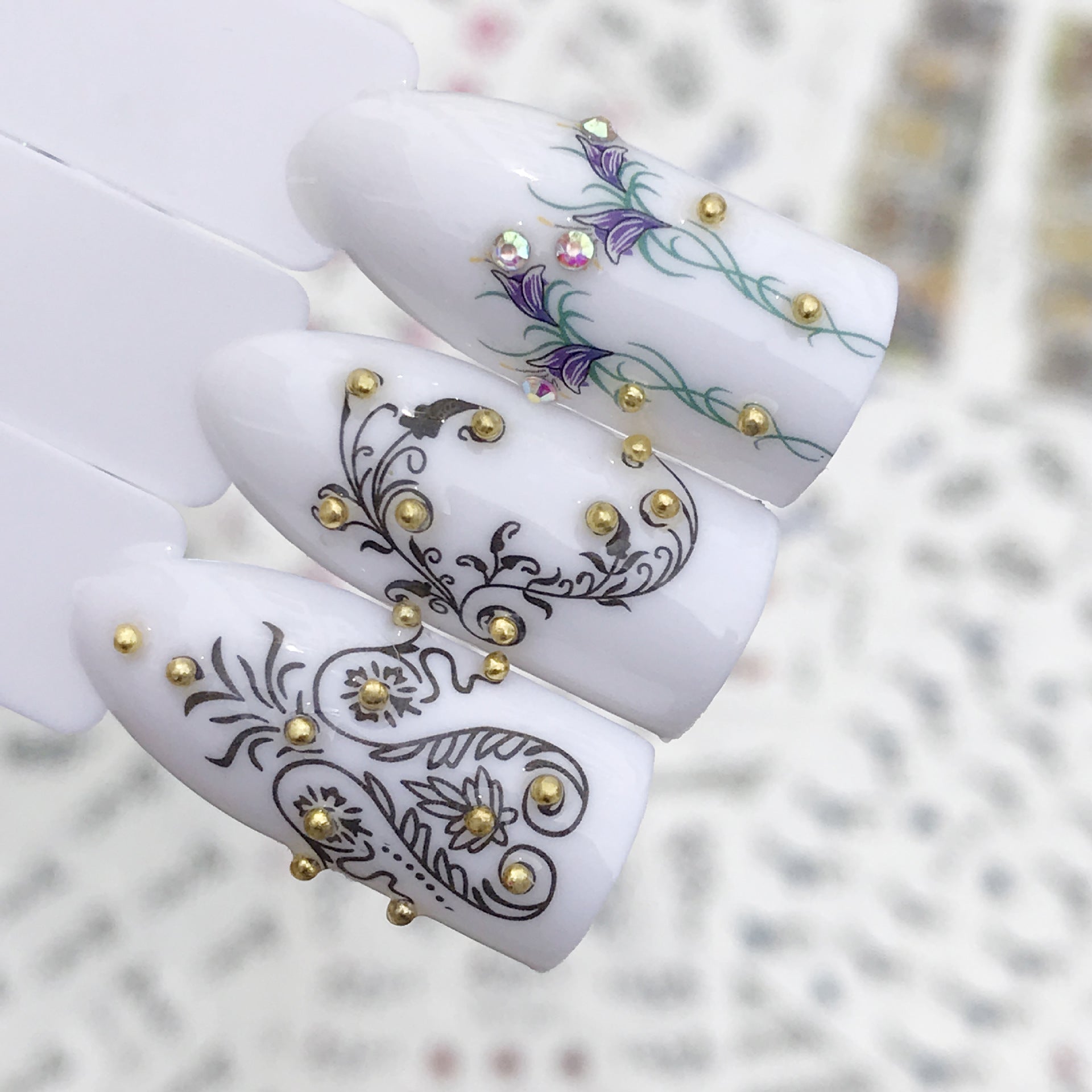 Black And White Lace Bright And Prosperous Series Of Nail Polish Full Stickers Set Of 50