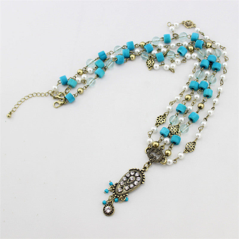 Bohemian Turquoise Pearl Drop Diamond Hair Accessory Hair Chain
