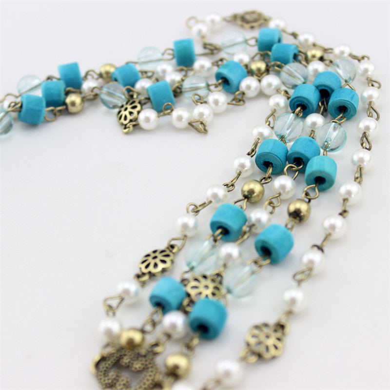 Bohemian Turquoise Pearl Drop Diamond Hair Accessory Hair Chain