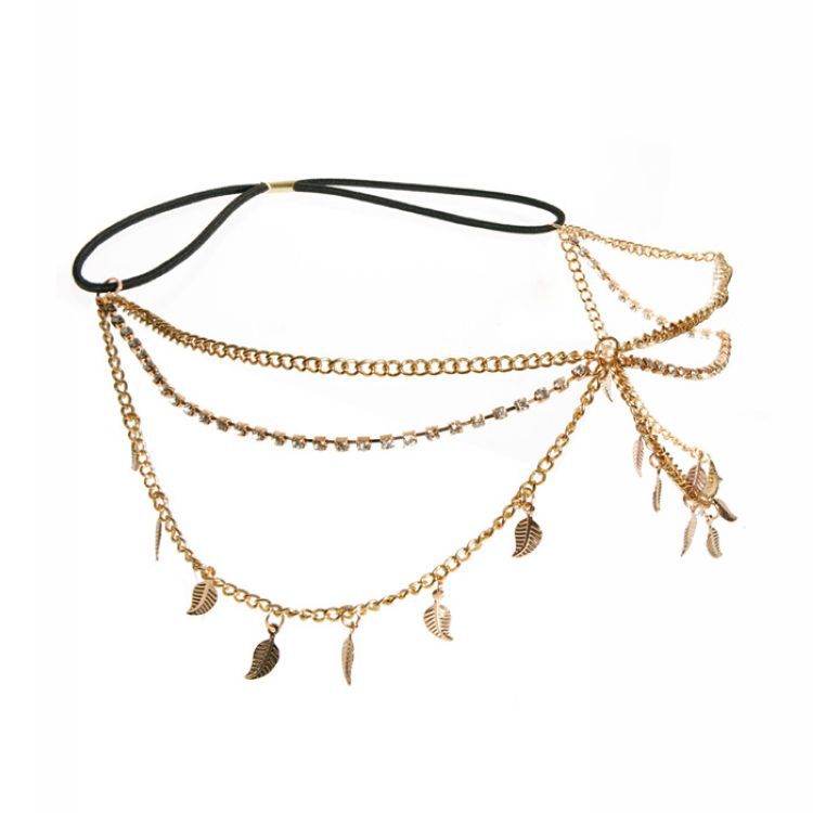 Fashion Diamond-Studded Chain Leaf Multi-Layer Tassel Headband